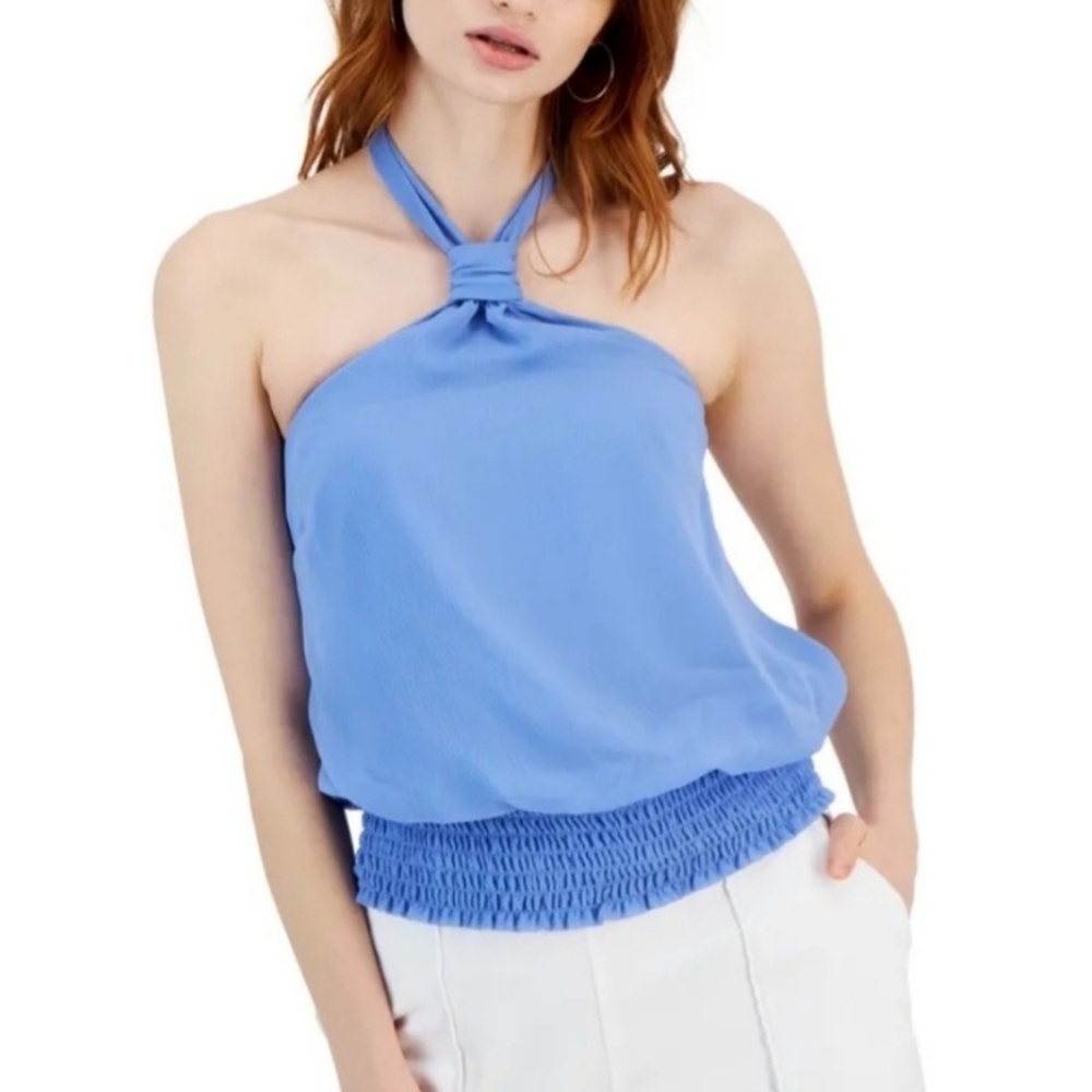 INC International Concepts Blue Smocked Halter Tank Top